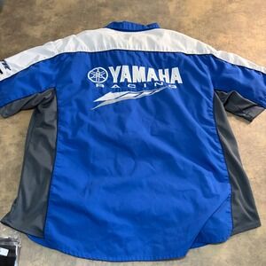 Yamaha Racing Shirt Mens XL Blue Embroidered Yamalube GYTR Pit Crew Button Down